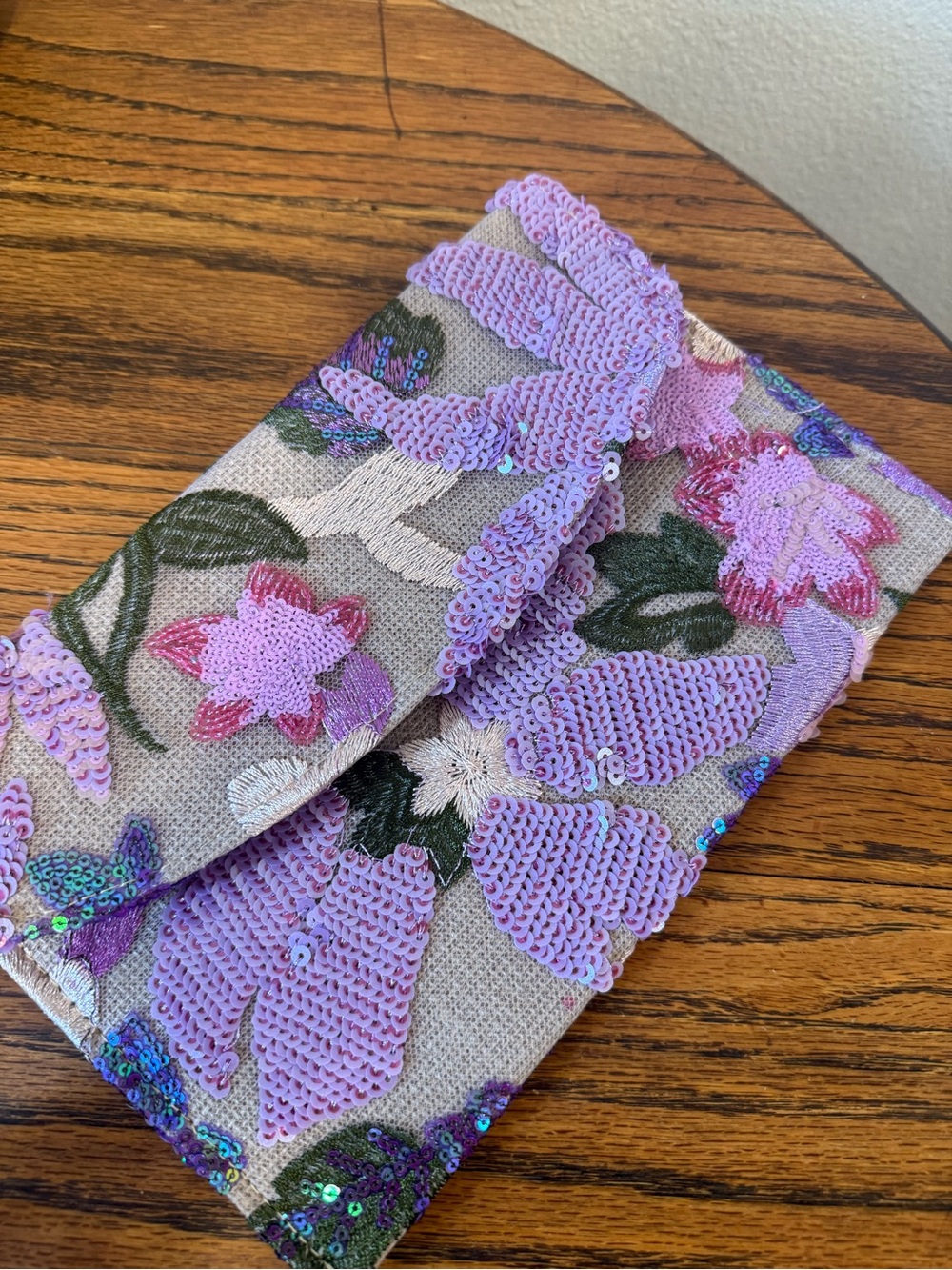 Vintage fairycore Embroidered Lilac Sequin Floral Clutch